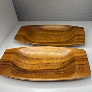 Vtg Set of 2 Monkey Pod Wood Dishes Acacia Philippines Decor Mid Century Modern